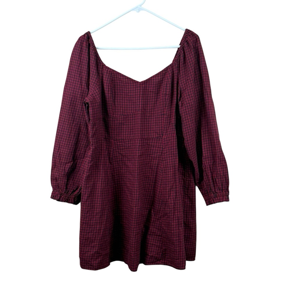 American Eagle Mini Dress Checkered Long Sleeve Red Black Long Sleeve Large‎ NWT